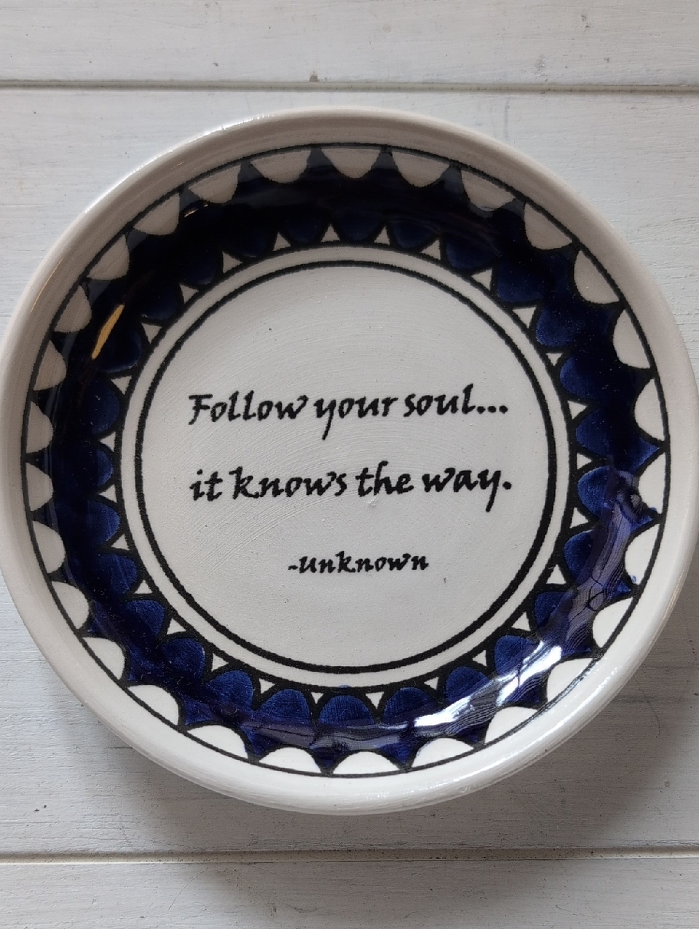Decorative Ceramic Accent Plate Dish - Blue "Follow Your Soul" Quote 5.25"